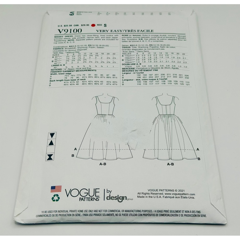 Vogue V9100 Sewing Pattern Sleeveless Gathered-Waist Dress Size 14-22 Uncut - Picture 2 of 2